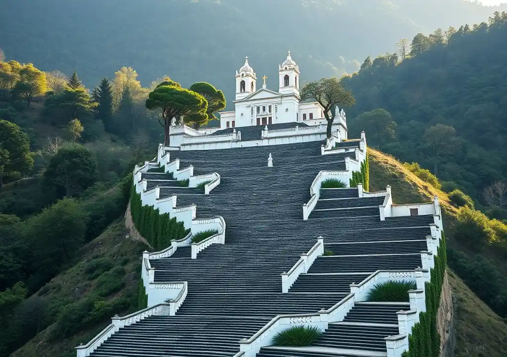 Barokní klikaté schodiště Bom Jesus do Monte nad Bragou