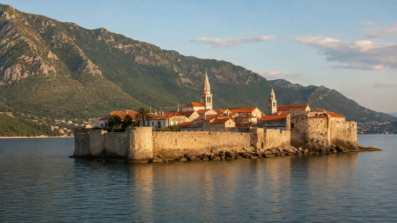 Opevnene stare mesto Budva na skalnim vybezku s hradbami primo nad morem
