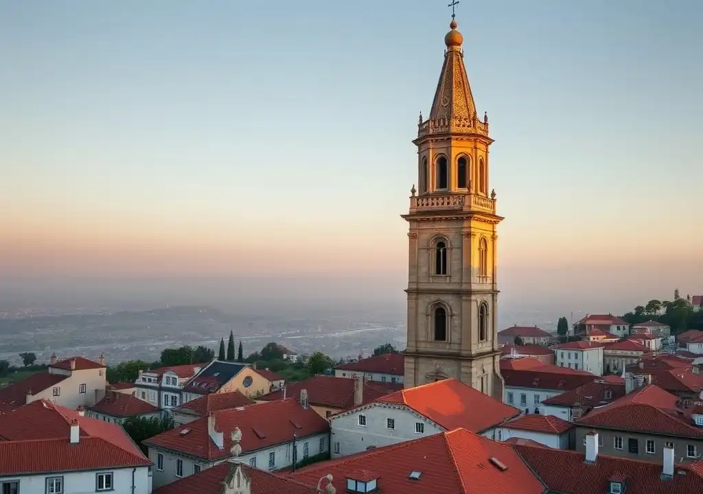 Barokní věž Clérigos nad terakotovými střechami Porta