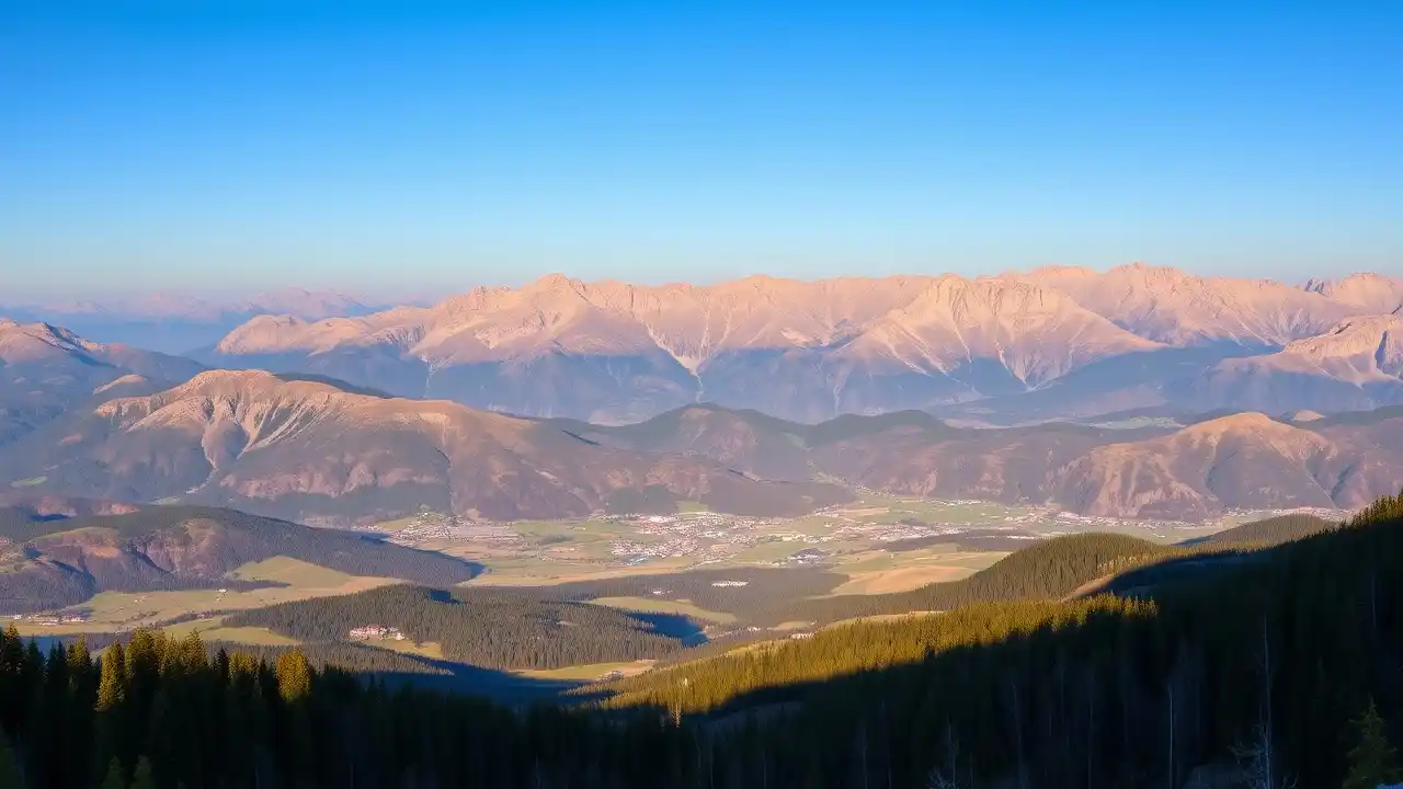 Panorama italských Alp s hřebeny hor nad zelenými údolími
